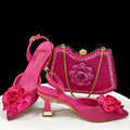 Shiny Fuchsia Color Shoes and Bag Elegant Handbags and Medium Heel Shoes Beautiful Handmade Flowers For Wedding Party