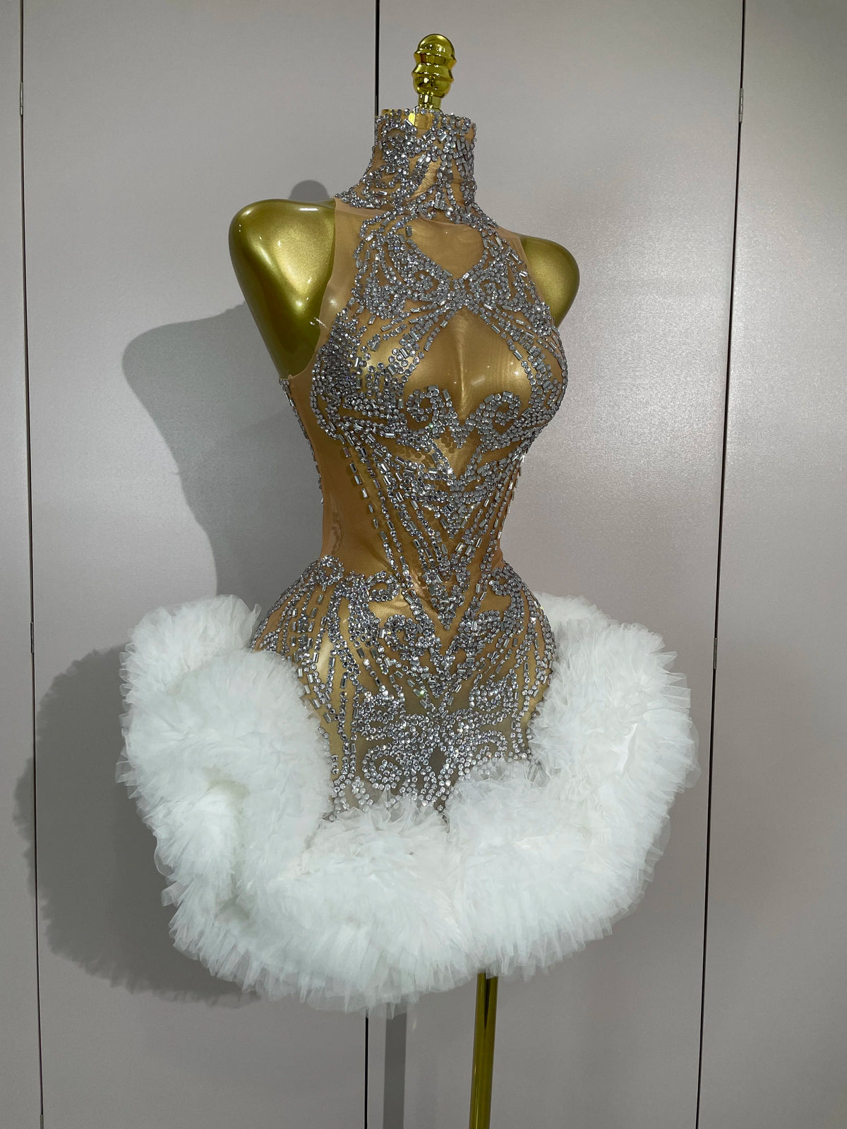 STOCK Diamonds Mesh Sexy See Through Cocktail Mini Dress Women Eveing Luxury Birthday Party Singer Nightclub Show Stage Costume
