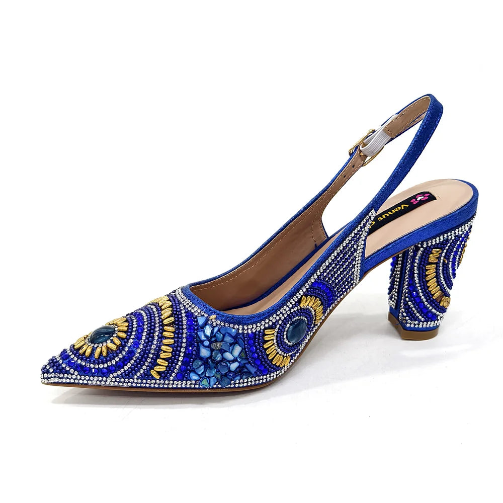 2025 Fashion Newest Arrival Orange Pointed Toe Women Sandals Shoes Matching Bag Set for Ladies Wedding Party Pump