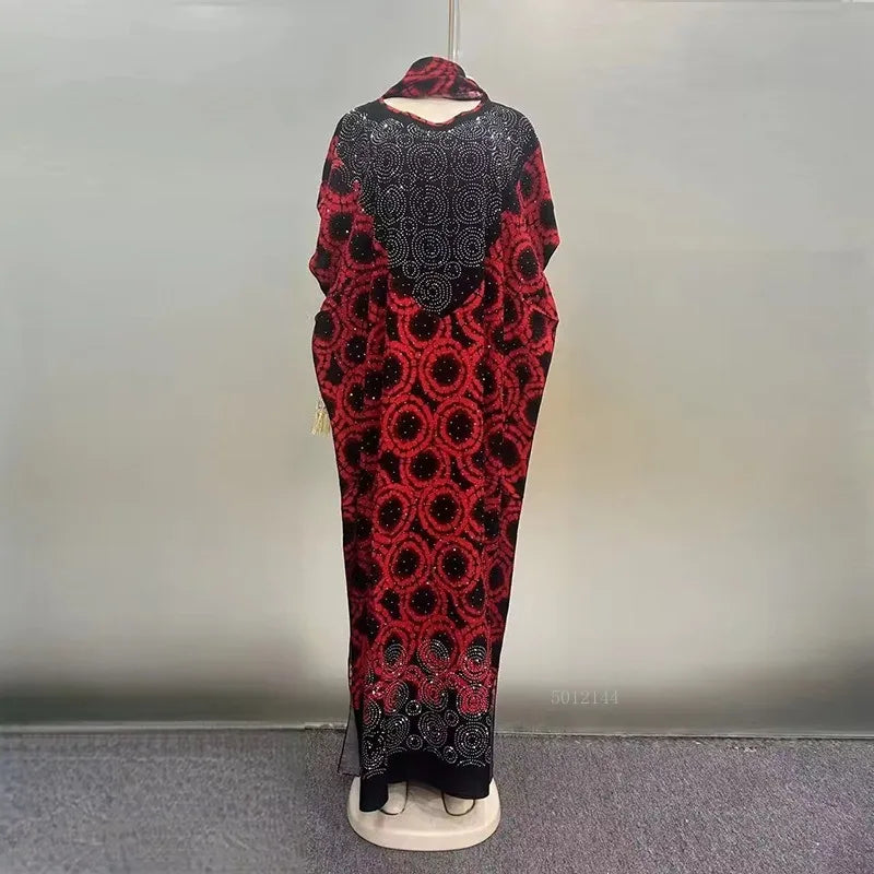 2025 New Fashion Middle Eastern Glitter Style Loose Pocket Robe African Print Elegant Ladies Plus Size Party Dress