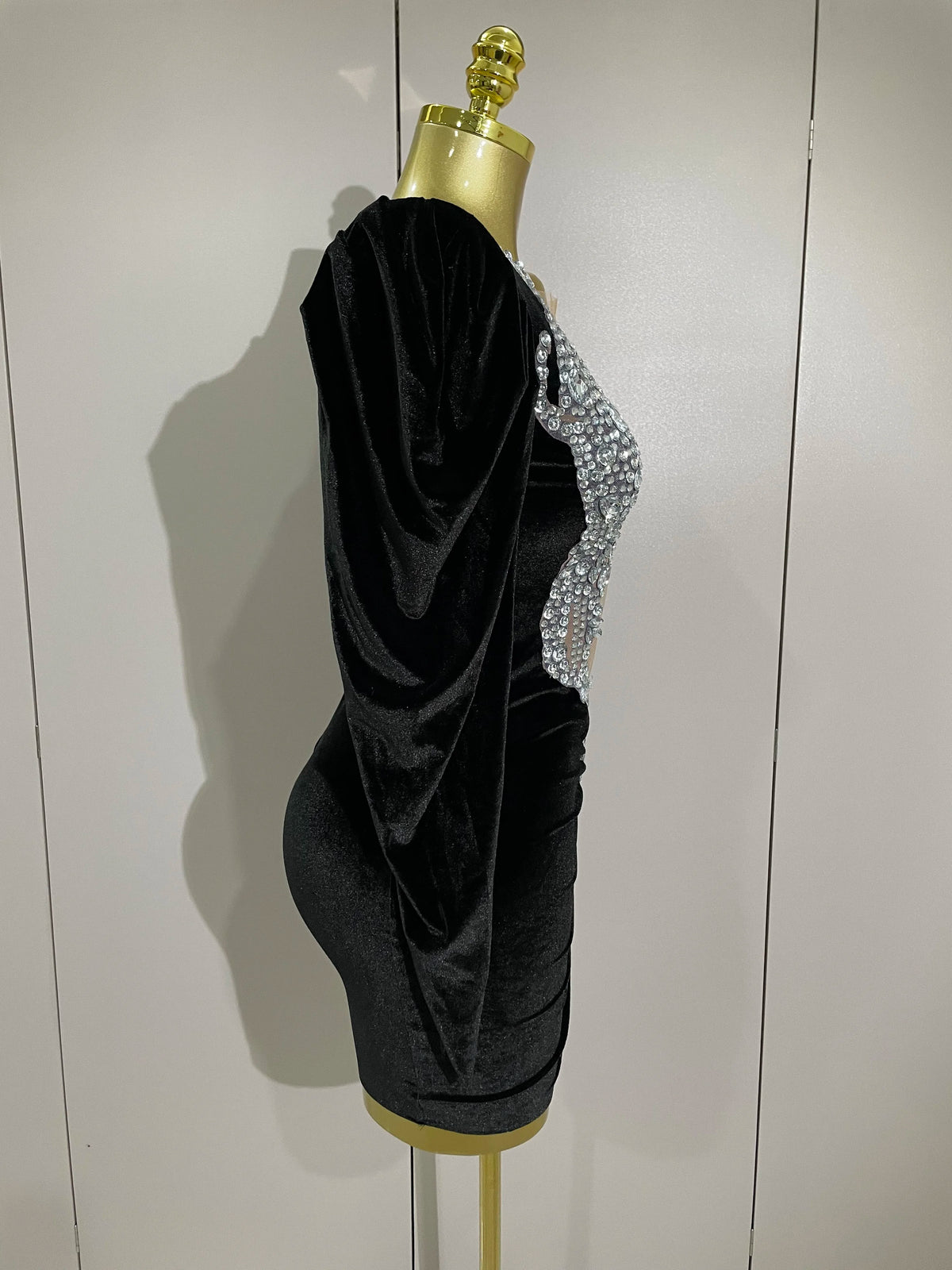 Sparkly Crystals Sexy Mesh Black Velvet Short Dress Women Elegant Evening Prom Luxury Birthday Party Dresses Stage Costume