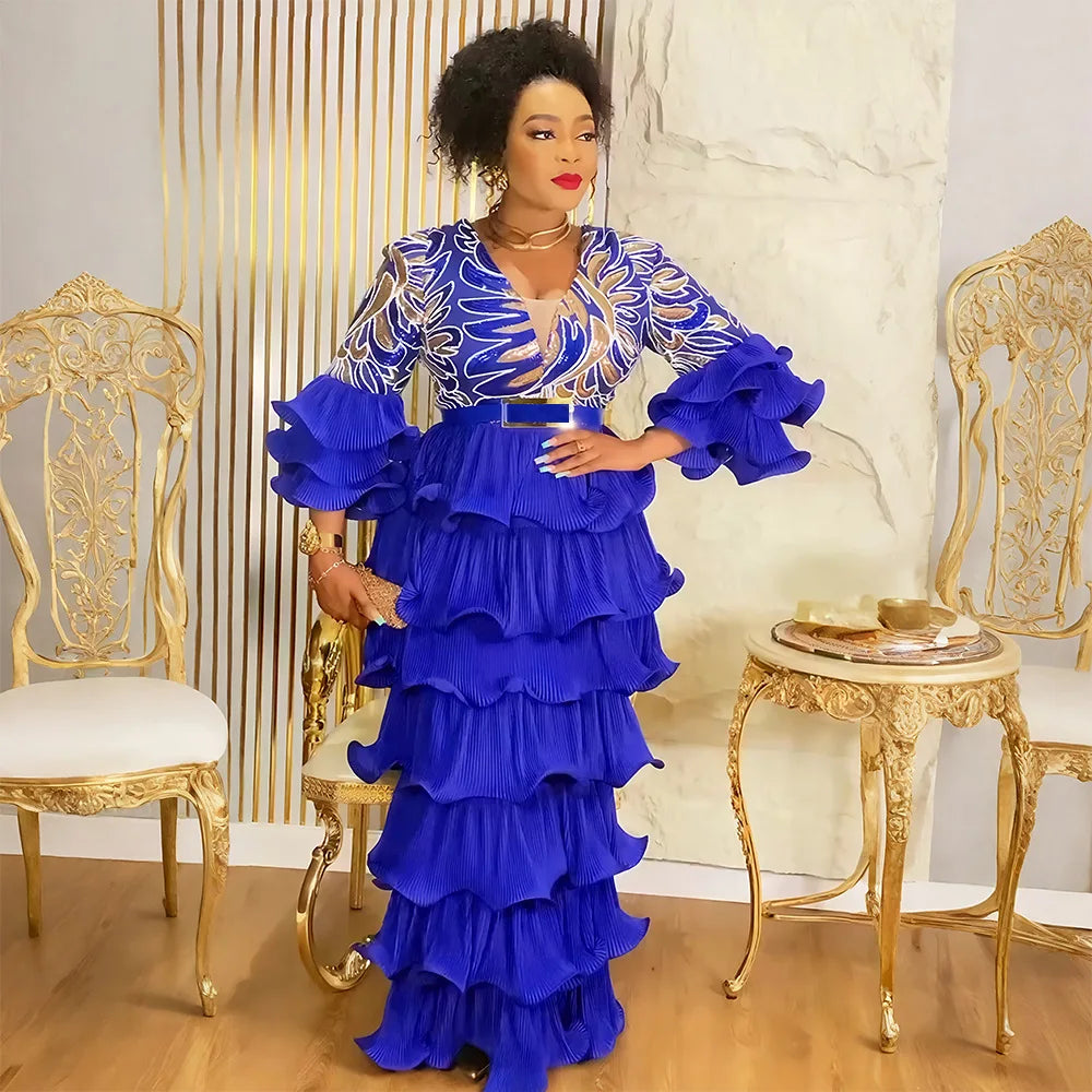 African Party Dresses for Women Plus Size Elegant Turkey Muslim Maxi Dress Dashiki Ankara Sequin Wedding Evening Gown 2025