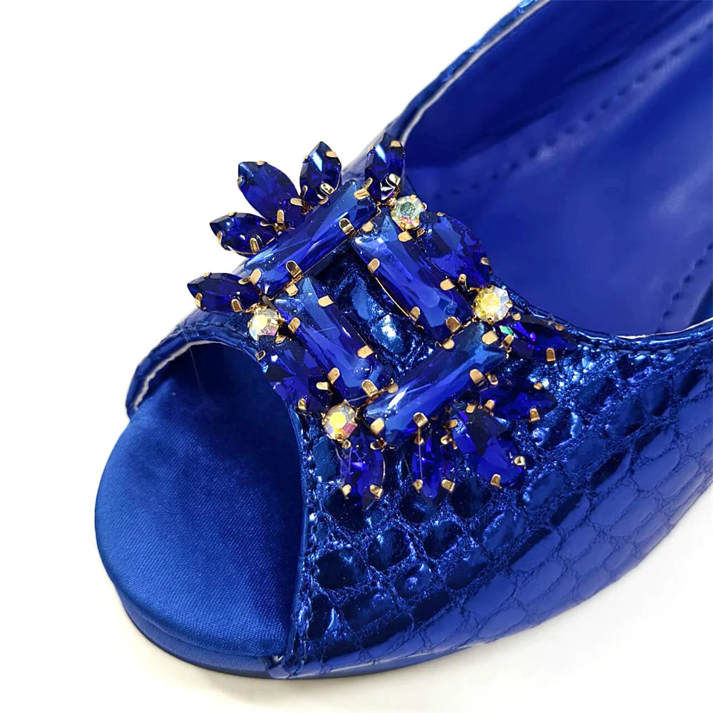 New Arrival Purple Colour Shoe and Bag Set Luxury Designer Shoes Women Matching Wedding Shoes and Bags Decorated With Rhinestone