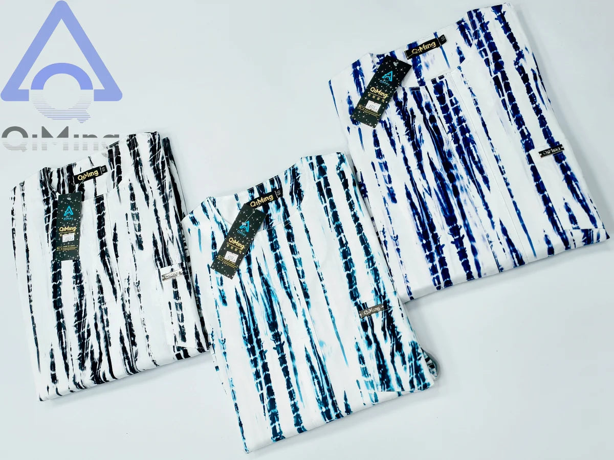 African Muslim Men's Fashion Clothing 2 Pieces White Color-Blocking Tie-Dyeing Printing Modern Prayer Moroccan Islamic Dress