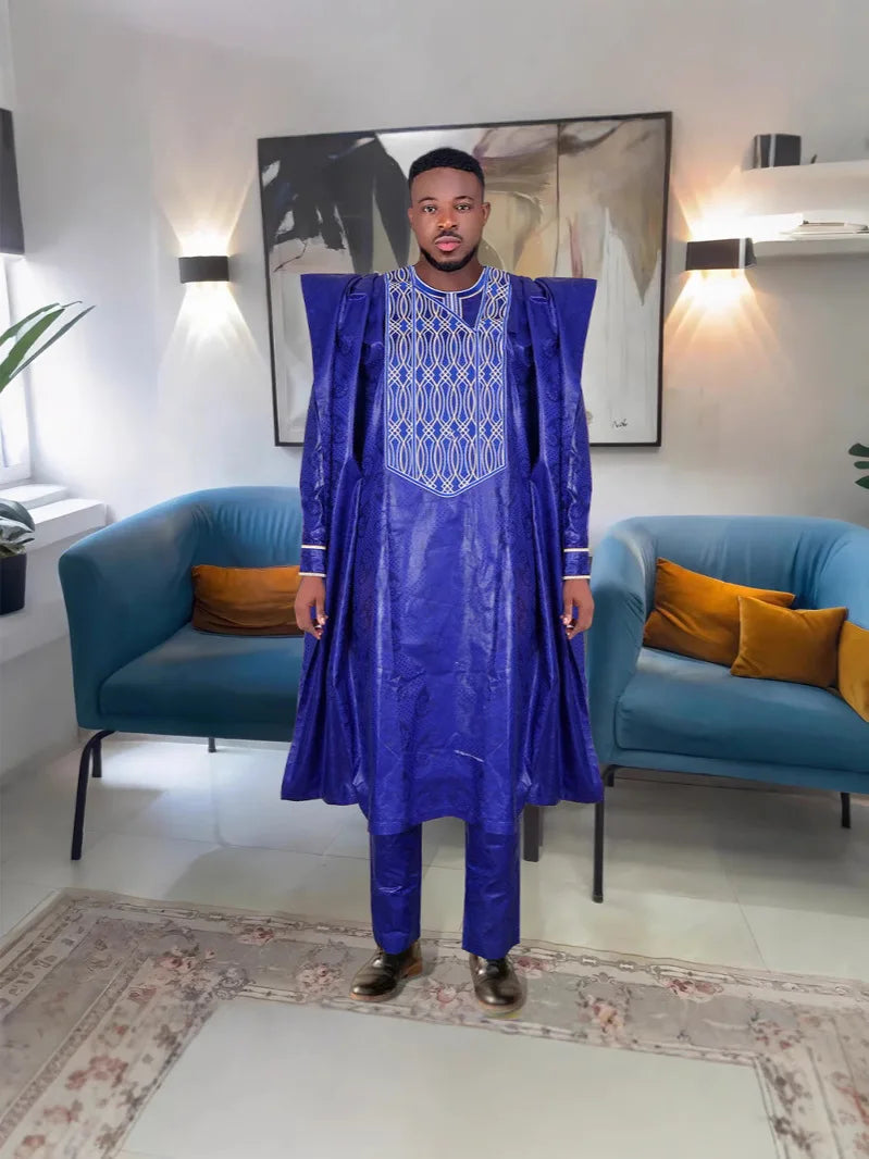 2025 New African Clothes for Men Dashiki Tradition Outfit Robe Embroidery Tops Pants Suits Bazin Muslim Wedding Party Clothing