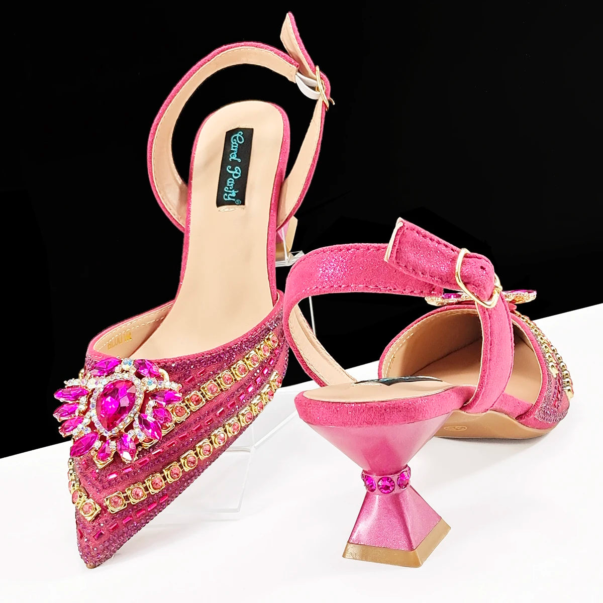 Queena Yan 2025 Elegant Fruit Green Women's Green Heels and Rhinestone Handbag Set - Italian Design for Weddings and Parties