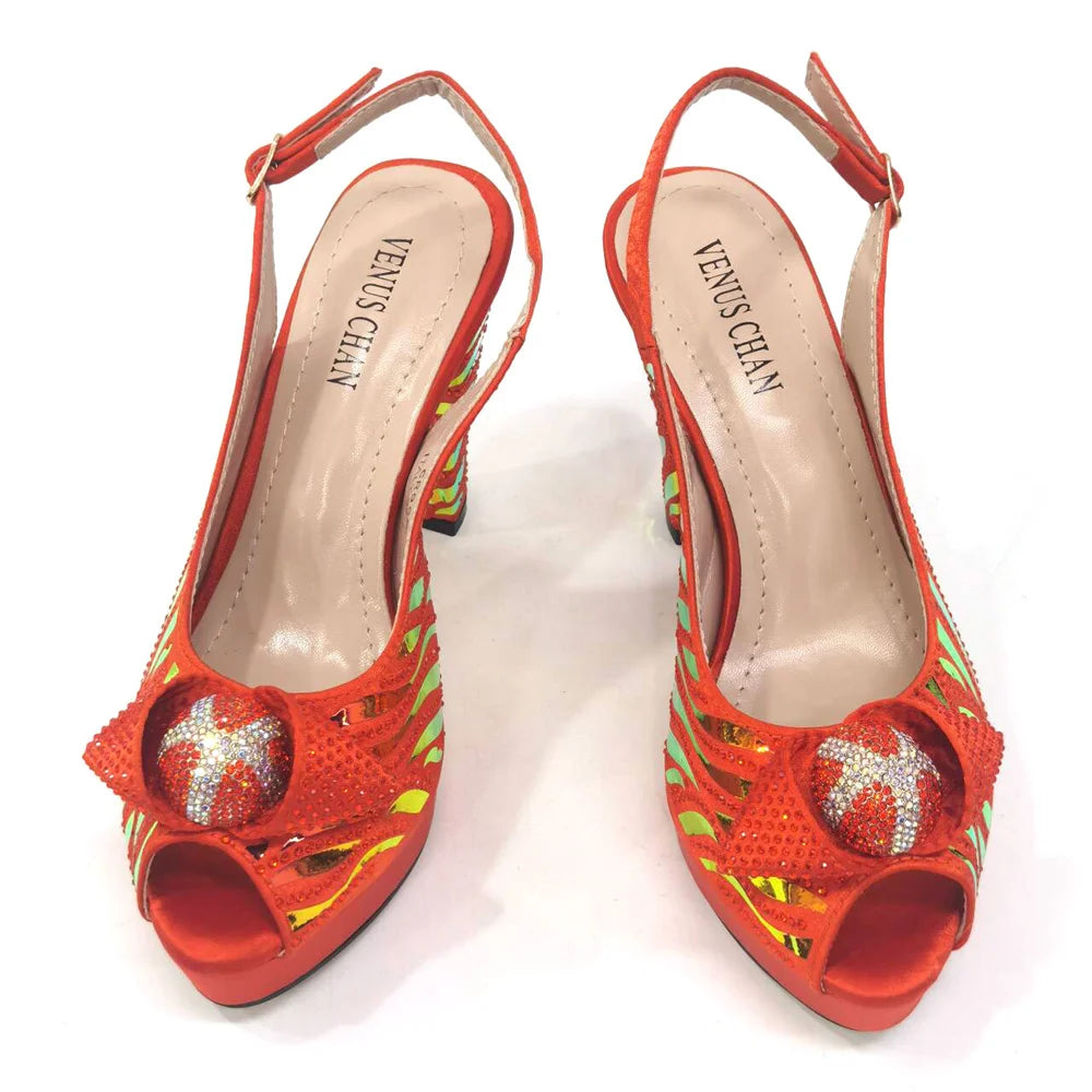 Venus Chan 2024 Newest Arrival Wine Red Color Peep Toe Women Sandals Shoes Matching Bag Set For Ladies Wedding Party Pump