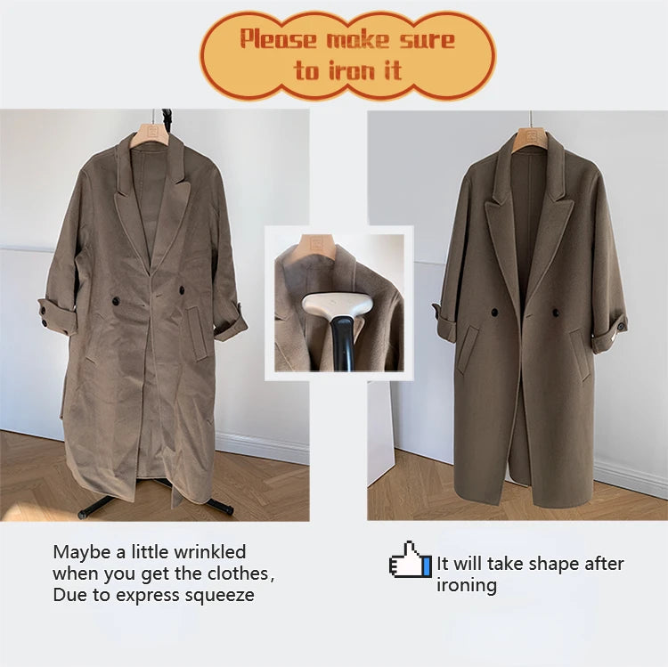 2024 New Oversize Ladies Outerwear Real Fur Coat Winter Jacket Women Natural Fox Fur Collar Cuffs Hood Cashmere Wool Woolen