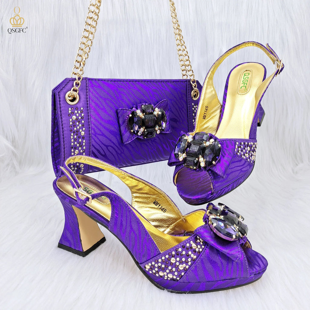 QSGFC Red Color Elegant lady Fashion Peep Toe Shoes Bride Comfortable Party Ladies Shoes and Bag Set  for women