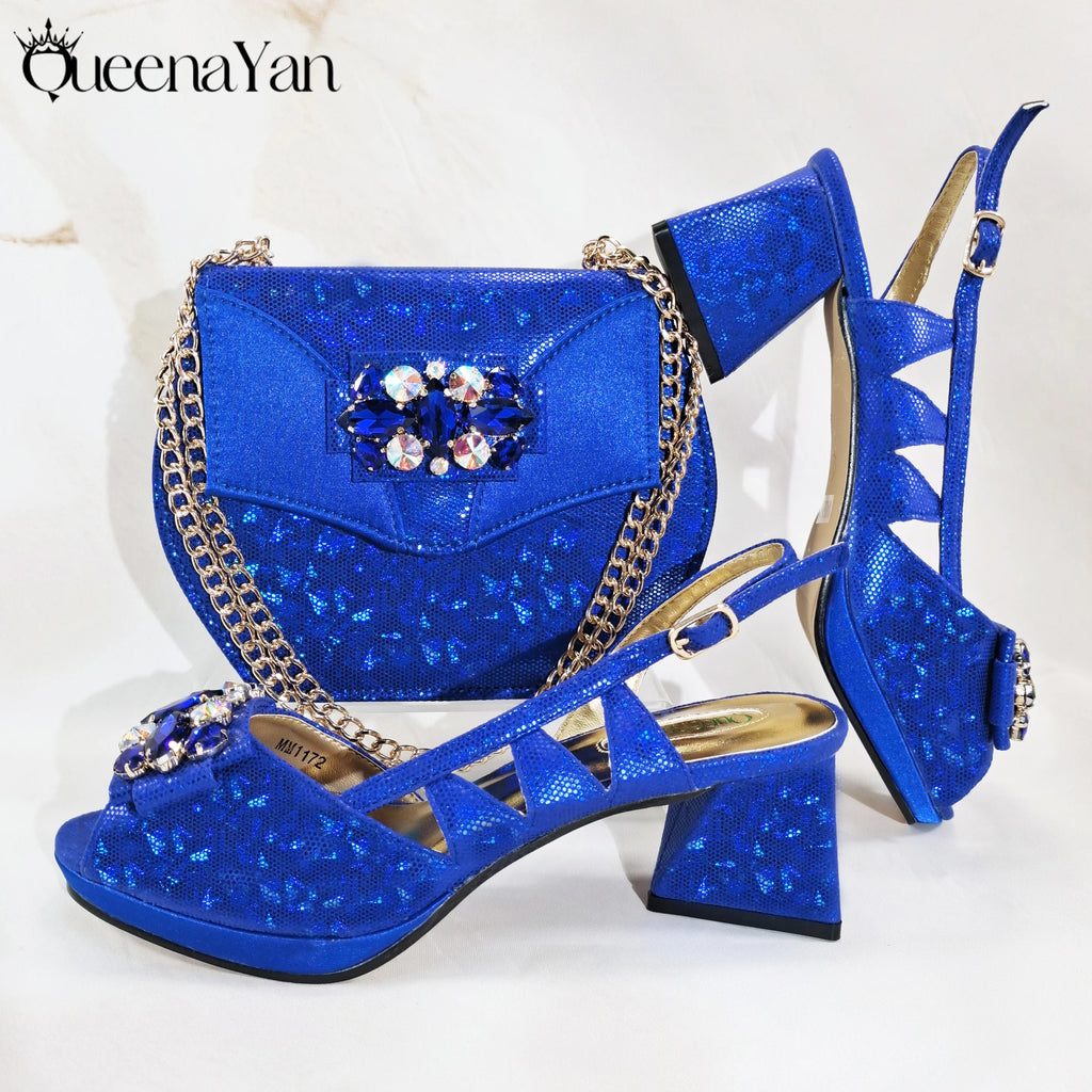 2025 New-Season Peep Toe Ladies' Shoes Elegant Coral Color Diamond-Embellished High Heels Italian-Designed Shoe and Handbag Set