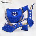 2025 New-Season Peep Toe Ladies' Shoes Elegant Coral Color Diamond-Embellished High Heels Italian-Designed Shoe and Handbag Set