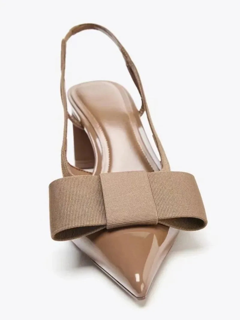 Sexy Burgundy Patent Leather Pointed Toe Pumps Women Fashion Bow Slingback Brand Designer Shoes Elegant Cozy Banquet Dress Shoes