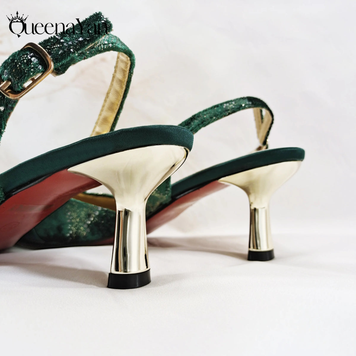 Queena Yan Newest Special Synthetic Fabrics Italian Design Women's High Heel Matching Shoe and Bag Set for Weddings and Parties