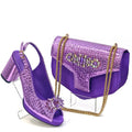 New Arrival Purple Colour Shoe and Bag Set Luxury Designer Shoes Women Matching Wedding Shoes and Bags Decorated With Rhinestone