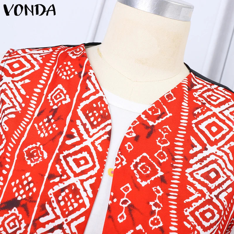 VONDA Plus Size Women Sexy Sleeveless Wide Leg Pants Sets 2024 Summer Vintage Tops Sets Bohemian Printed Suits Elegant Outfits