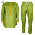 H&D African Clothing For Man Traditional Agbada Sets 2PCS Green Bazin Riche Shirt Pant Embroidered Wedding Party Suits Plus Size