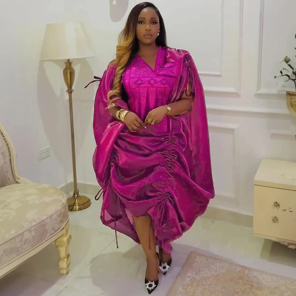 Traditional African Dresses For Women Dubai Turkey Kaftan Abayas Party Prom Birthday Evening Long Dress 2 PCS Set Clothes Boubou