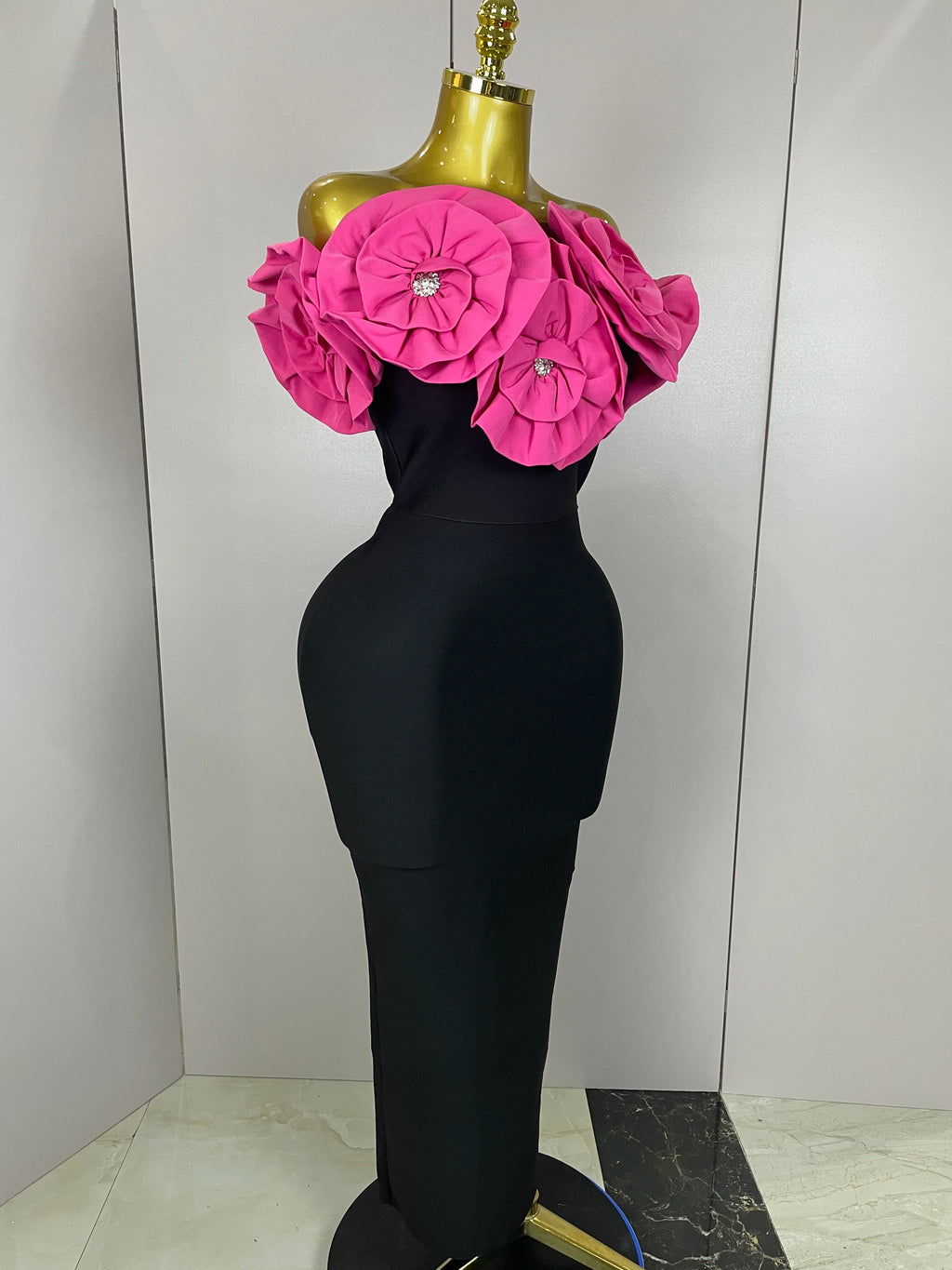New Stereoscopic Red Flowers Sexy Off The Shoulder Ankle Lenght Bandage Dress Woman Birthday Party Vestido Wedding Party Outfit