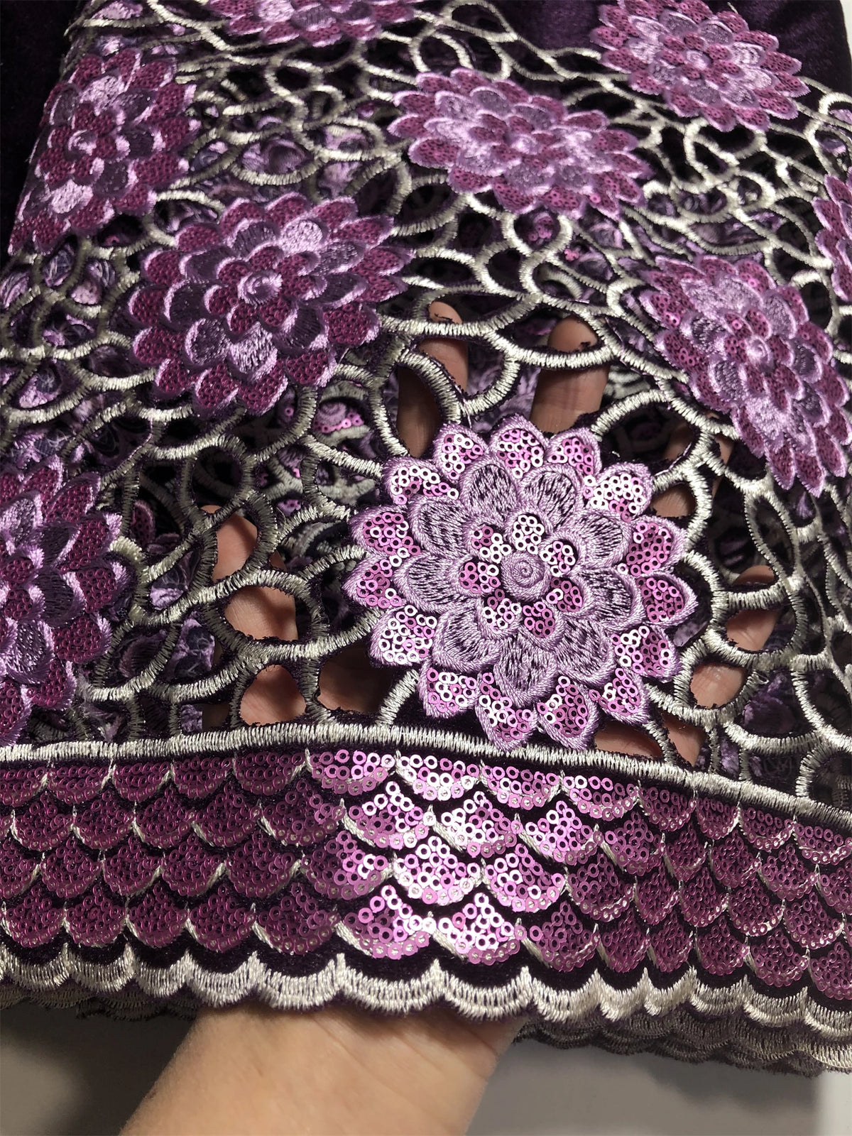 Hollow Out Velvet Material Handmade Luxury Embroidery French Tulle Lace Fabric For Party Nigerian Sequines Stones Lace Sewing WF