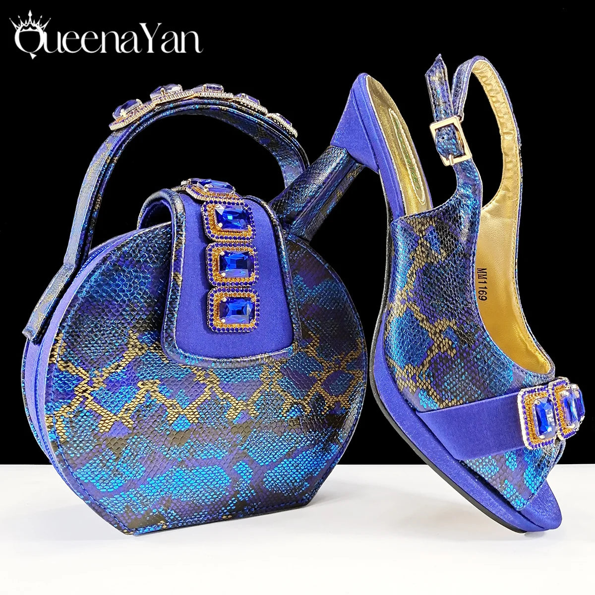 2025 Elegant Green Peep-Toe Women Heel Pumps for Italian Matching Party Shoes and Bags Set for Parties with Diamond Accents