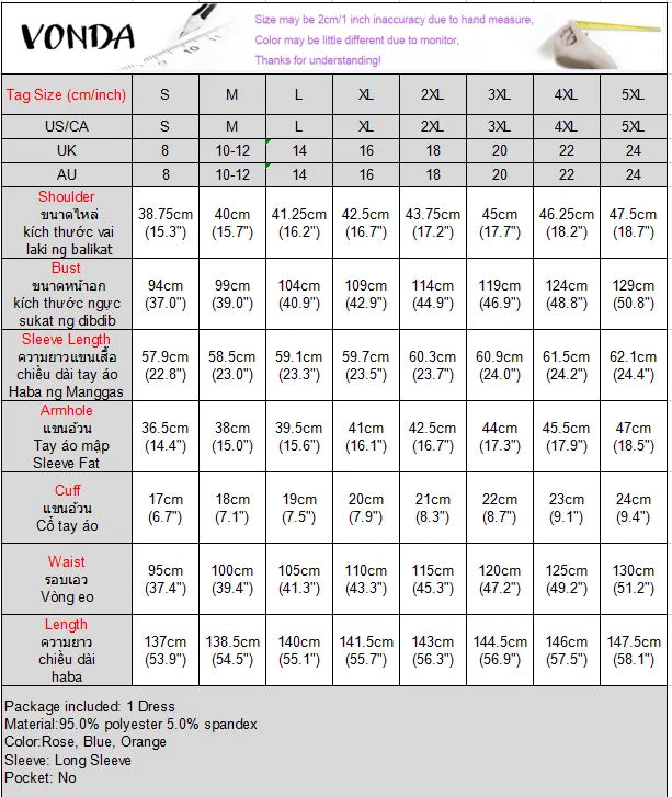 Plus Size 5XL VONDA Women Maxi Dress Bohemian Printing Long Sleeve Vestidos Vintage Sundress Casual Loose Oversized Robe Party