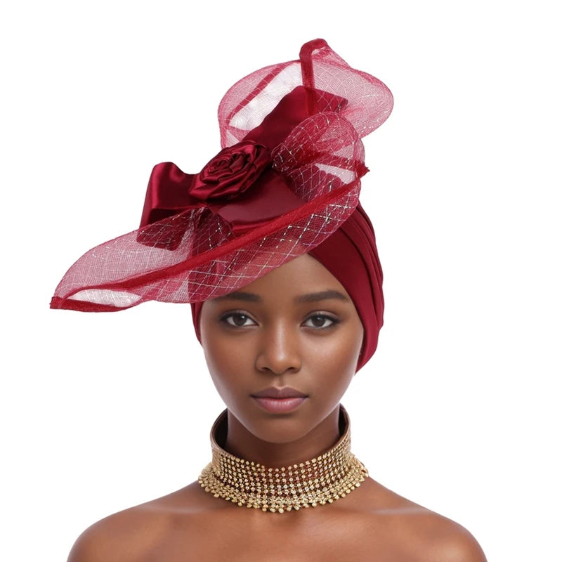 Retro Veil Turban Cap for Women Exaggerated Party Headpiece Hat African Head Wraps Bonnet Muslim Wrap Head Turbans