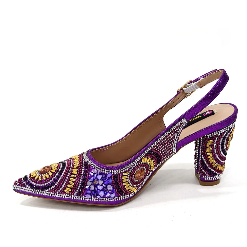 2025 Fashion Newest Arrival Orange Pointed Toe Women Sandals Shoes Matching Bag Set for Ladies Wedding Party Pump