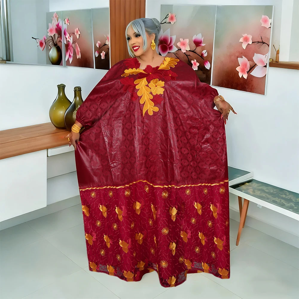 African Dresses for Women Dashiki Traditional Embroidery Bazin Gown Ankara White Robes Nigeria Wedding Evening Party Dress