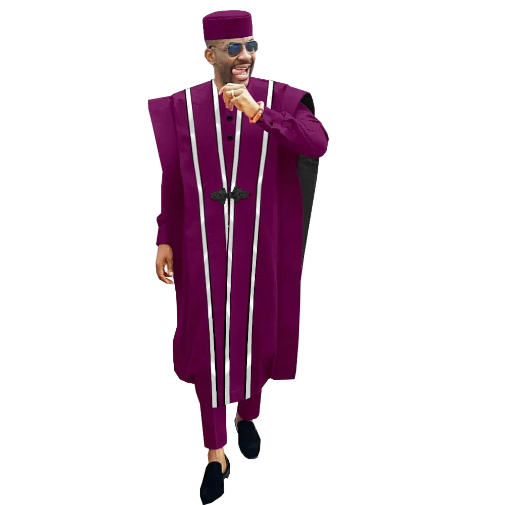 African Men Clothing Agbada Robe Dashiki Shirts Ankara Pants Tribal Hat Wedding Evening Outfits 4 Pieces AFRIPRIDE A1816011