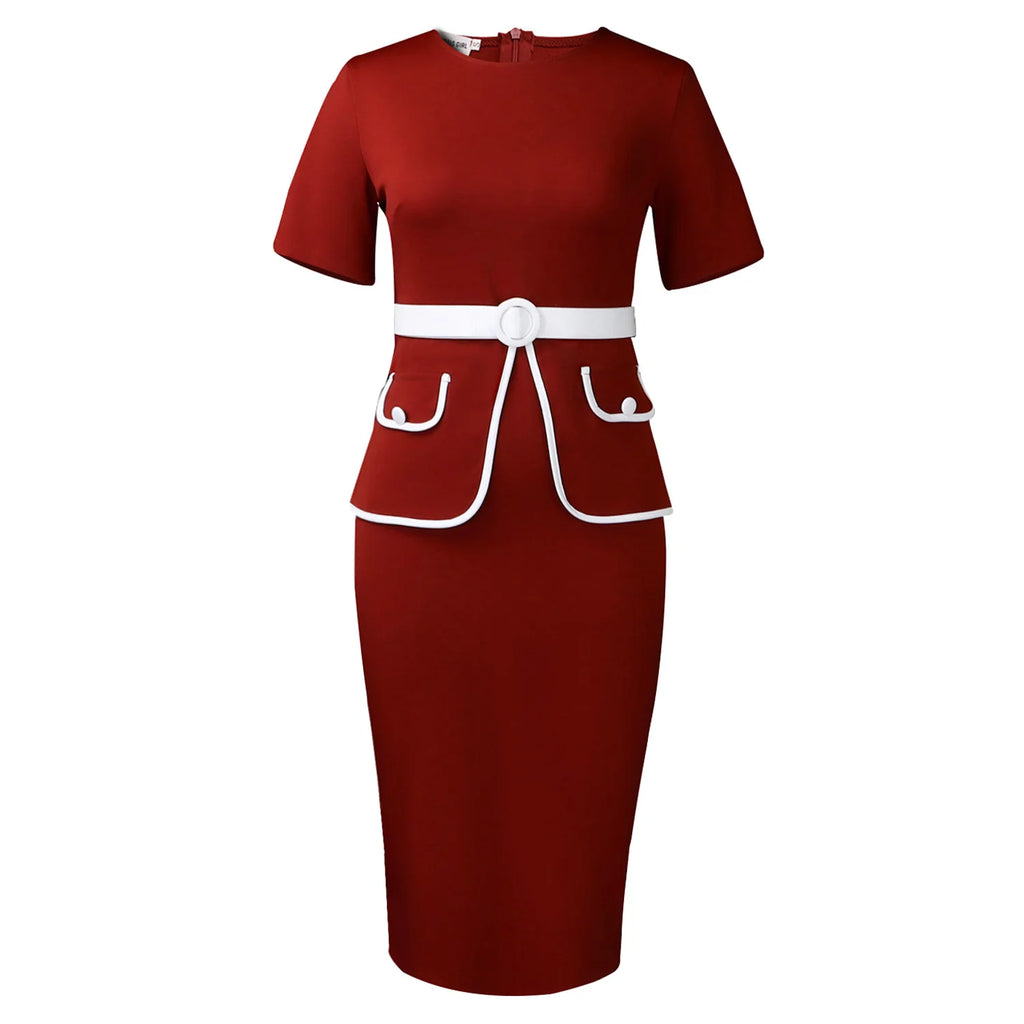 Elegant Fashionable Stretchy Short Sleeve Wrap Body Midi Dress Large Size African Style Commute Dress High Waist Skirt
