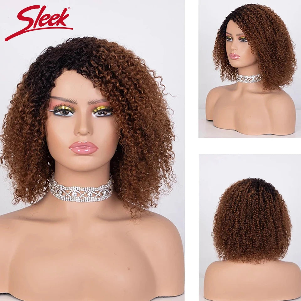 Sleek Afro Kinky Curly Black Human Hair Wigs Ombre T1B/30 Brazilian Curly Machine Made Remy Cheap Human Hair Wigs