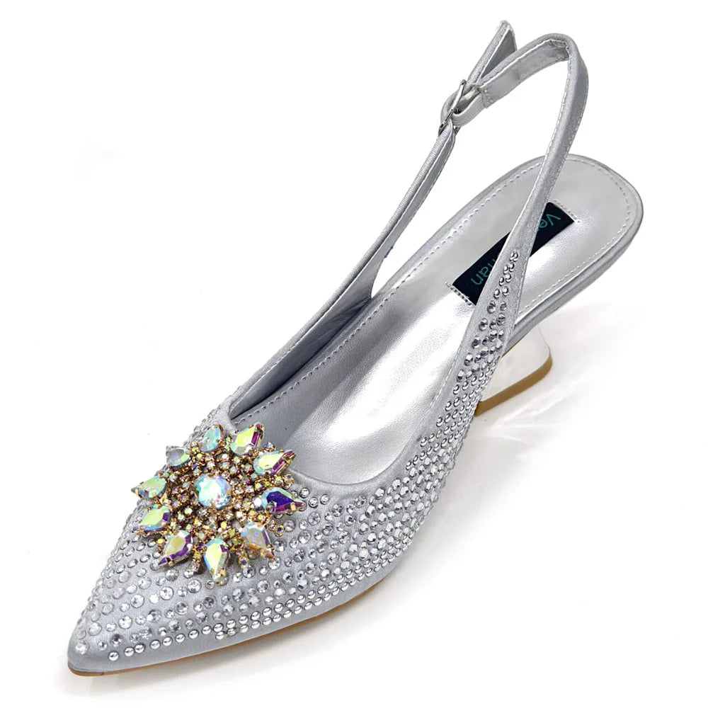 2024 New Designer Specials Italian Women Heels Shoes and Bag Set Royal Purple Color Comfortable With Rhinestone for Party