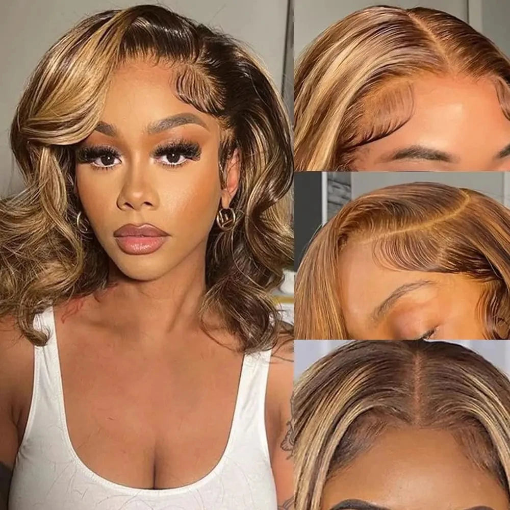 4/27 Body Wave Short Bob Wig Human Hair 13x4 Hd Full Lace Front Wig 12A Grade Virgin Lace Frontal Wigs For Women 230% Density
