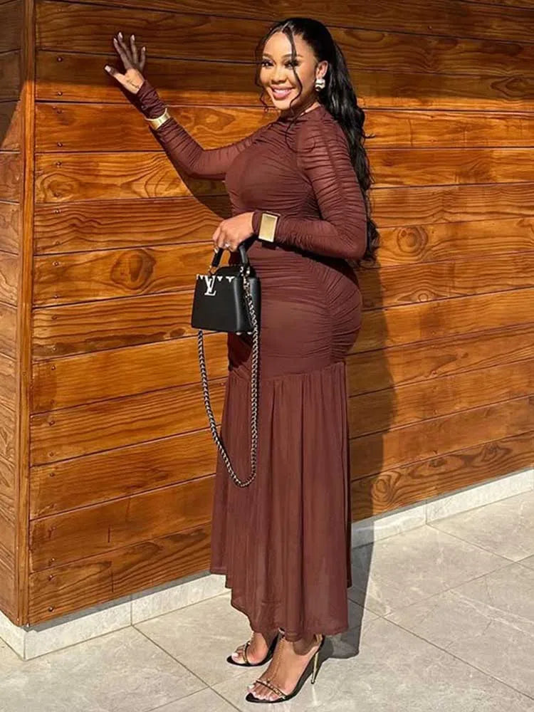 Women Summer Clothes Dress Bodycon High Quality Stretch Chic Elegant Evening Dress with Sleeves Slimming Waist Draped Dresses