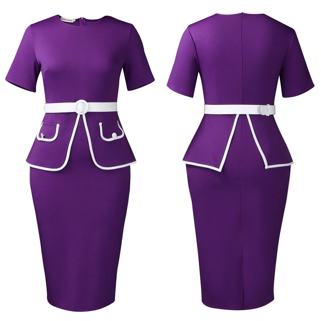 Elegant Fashionable Stretchy Short Sleeve Wrap Body Midi Dress Large Size African Style Commute Dress High Waist Skirt