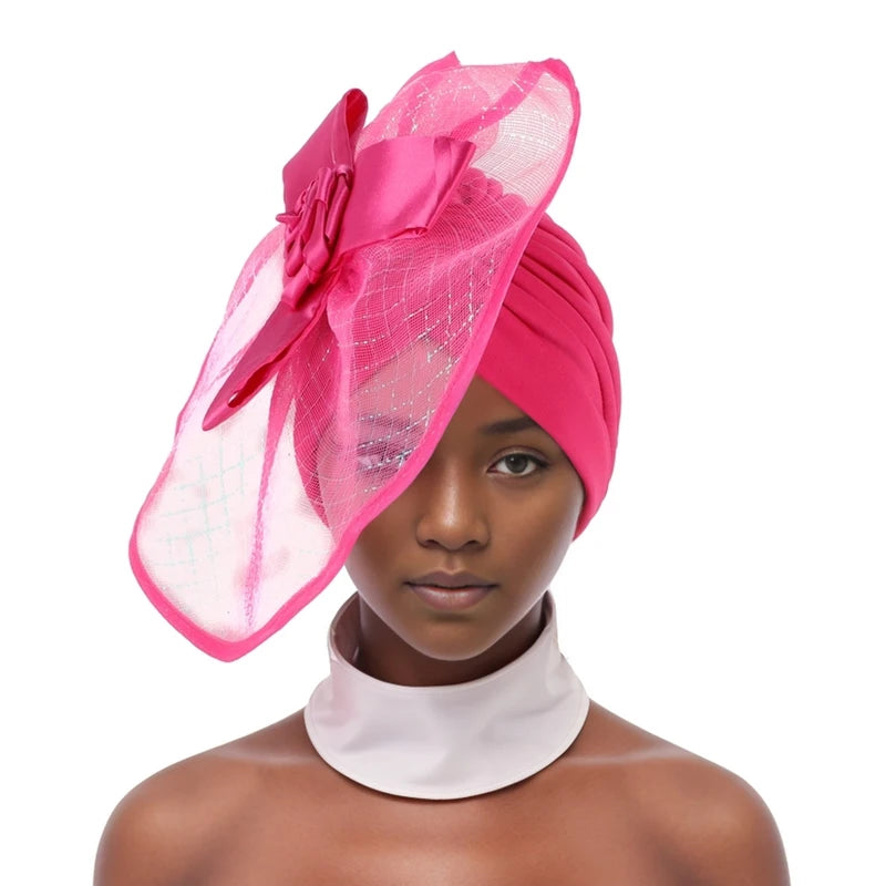 Retro Veil Turban Cap for Women Exaggerated Party Headpiece Hat African Head Wraps Bonnet Muslim Wrap Head Turbans