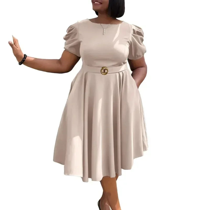 African Clothes for Women Autumn Fashion African Short Sleeve Polyester Party Evening Pleat Midi Dress Outfits Africa Clothing