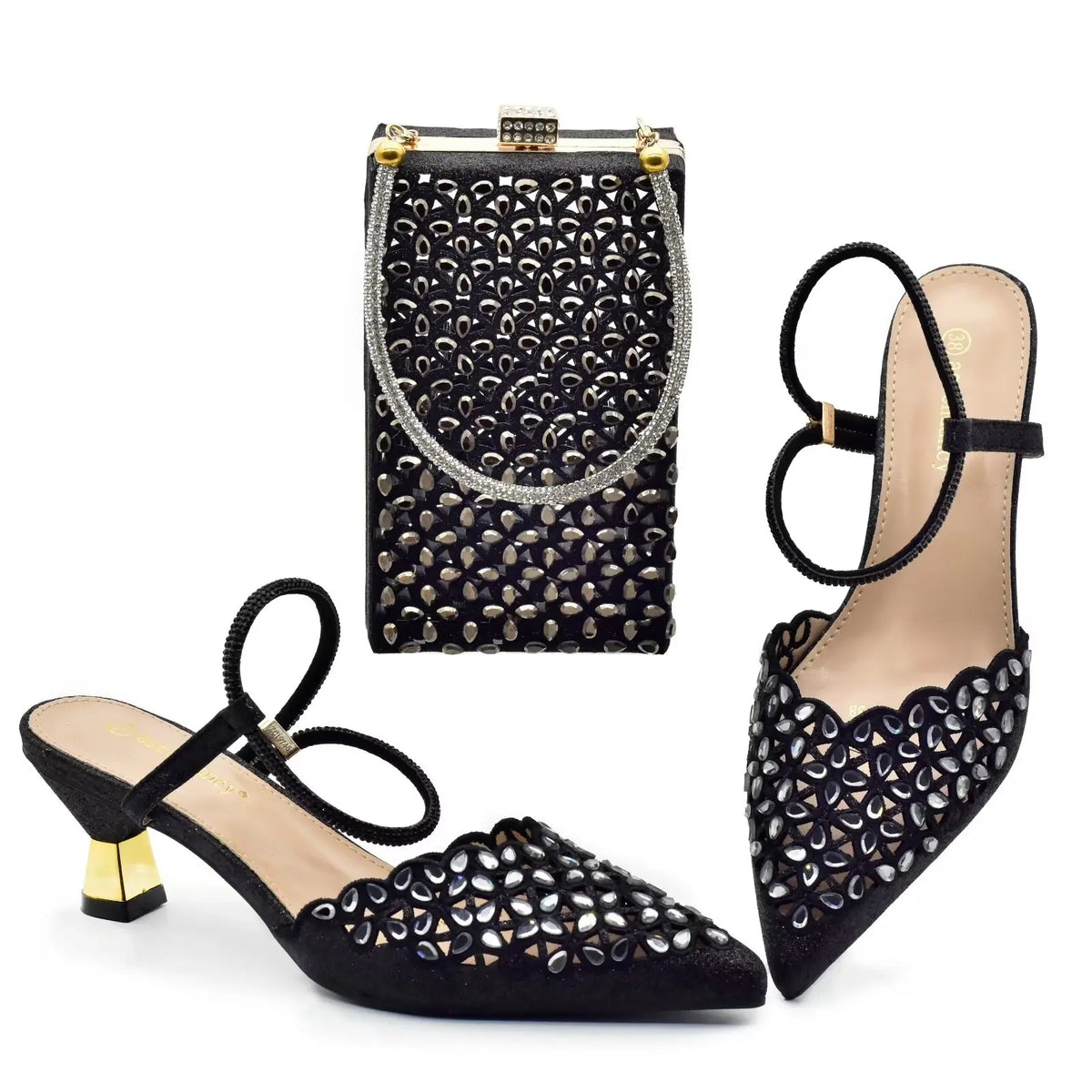 2024 Nigerian Style Rhinestone Low Heel Sandals for Women Fashion Party Women Wedding Shoes and Bags Set Wedding Shoes Bride