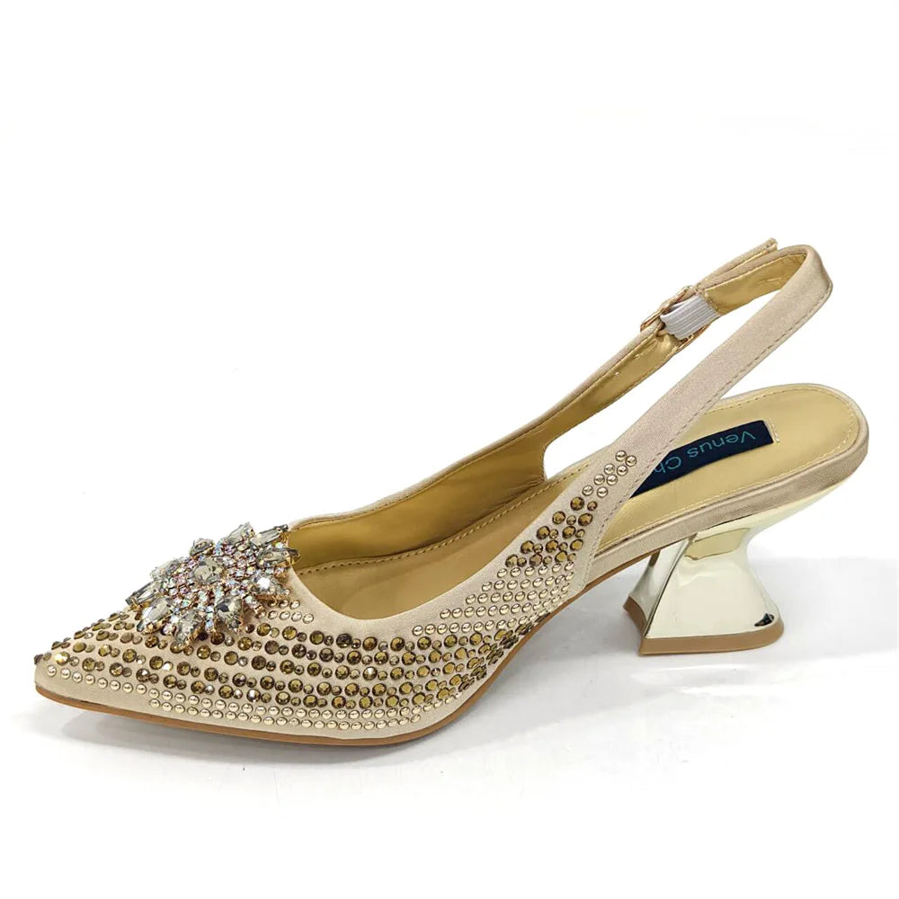 2024 New Designer Specials Italian Women Heels Shoes and Bag Set Royal Purple Color Comfortable With Rhinestone for Party