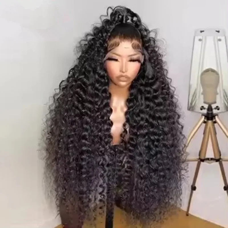 Long Deep Wave 13X4 Lace Front Synthetic Wig For Women Natural Hairline Baby Hair Preplucked Bleach Knots Cosplay Daily Party