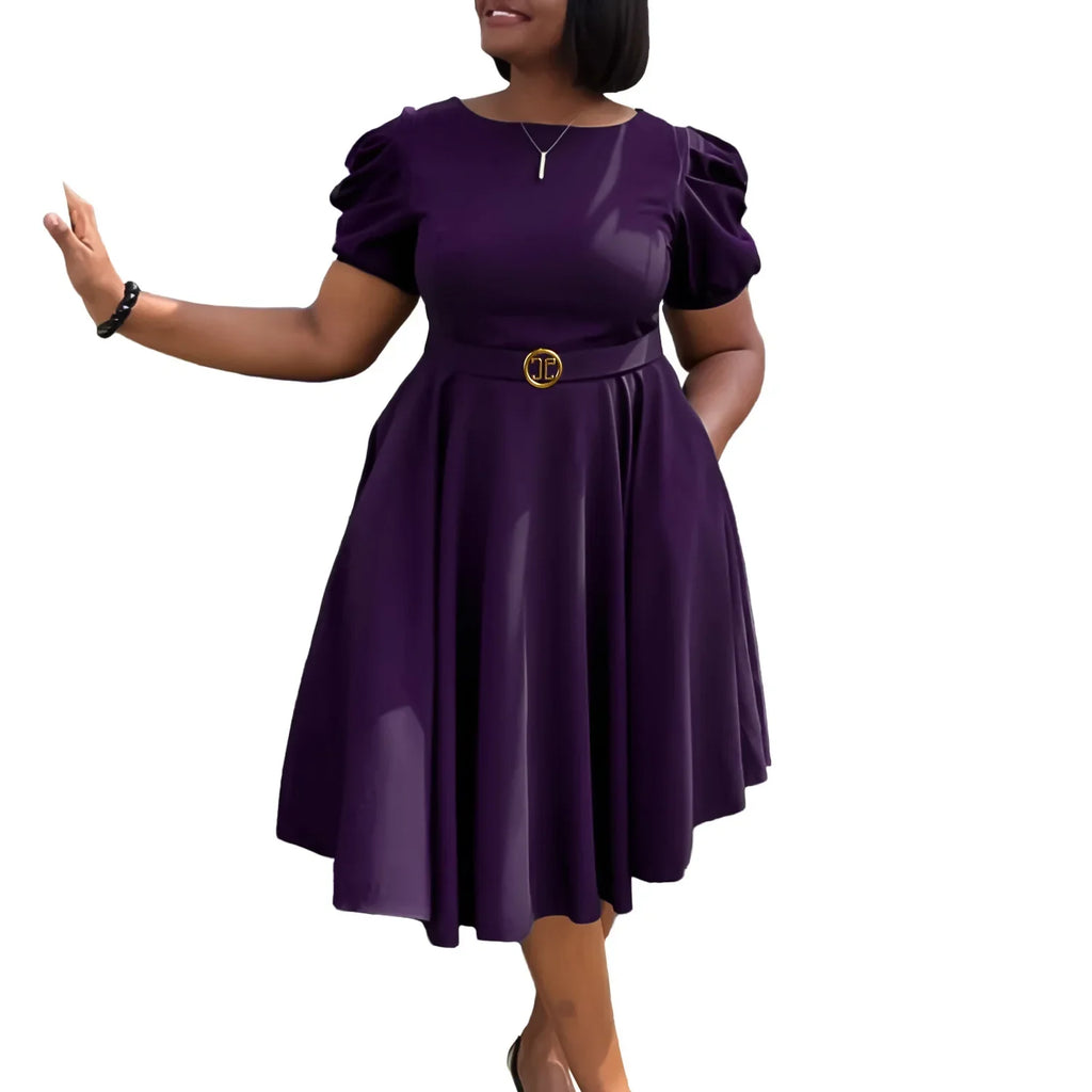 African Clothes for Women Autumn Fashion African Short Sleeve Polyester Party Evening Pleat Midi Dress Outfits Africa Clothing