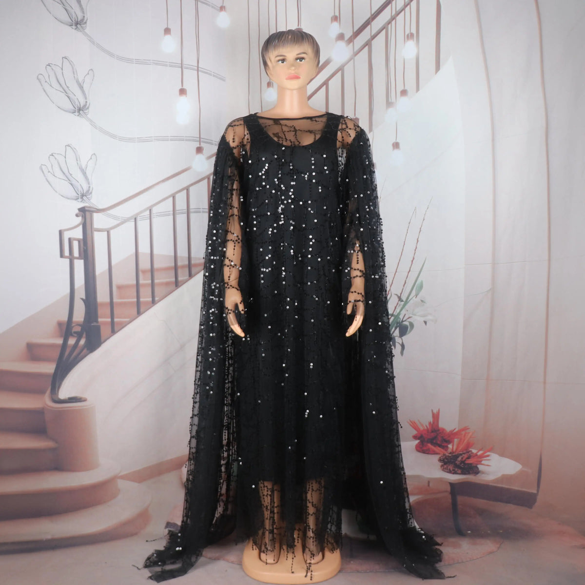 New Design Elegant African Dresses two-piece dress Luxury African Dress Mesh sequins Dresses African Women