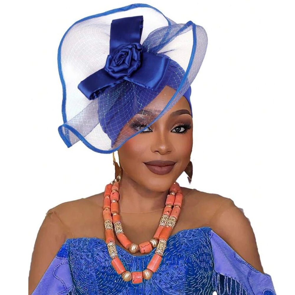 Retro Veil Turban Cap for Women Exaggerated Party Headpiece Hat African Head Wraps Bonnet Muslim Wrap Head Turbans