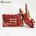 New Women High-Heel Shoes Elegant Wine Rhinestone Metallic Diamond Accents Paired with Match Handbag Exquisite Special-Material