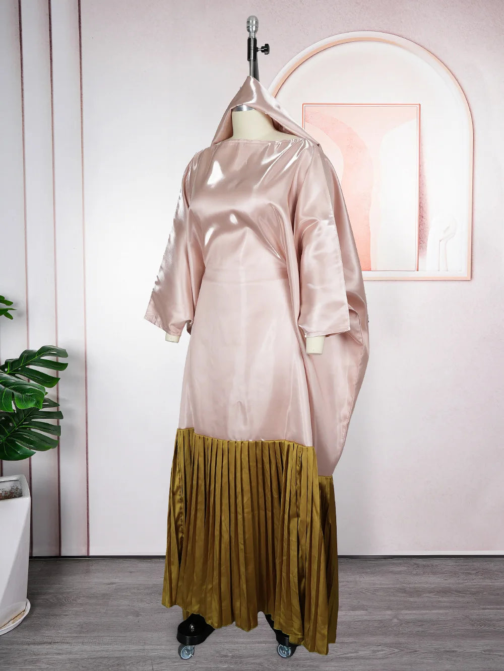 Elegant Patchwork Bubu Dresses Slash Neck Long Batwing Sleeves Pleated Hem Kaftan Loose Africa Traditional Party Event Gowns New