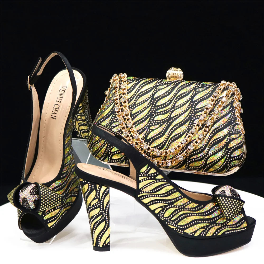Venus Chan 2024 Newest Arrival Wine Red Color Peep Toe Women Sandals Shoes Matching Bag Set For Ladies Wedding Party Pump