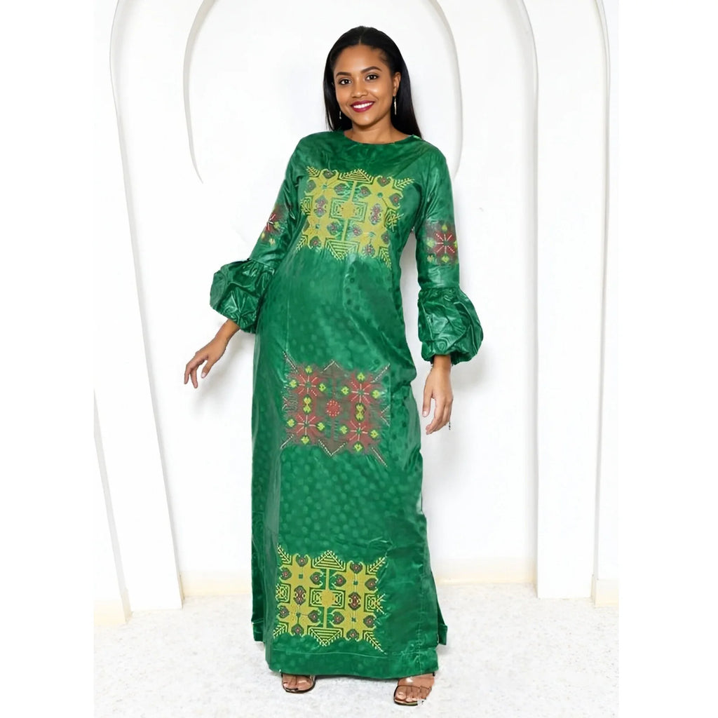 African Dresses For Women Luxury Boubou Material Rich Embroidery Design Long Dress With Scarf