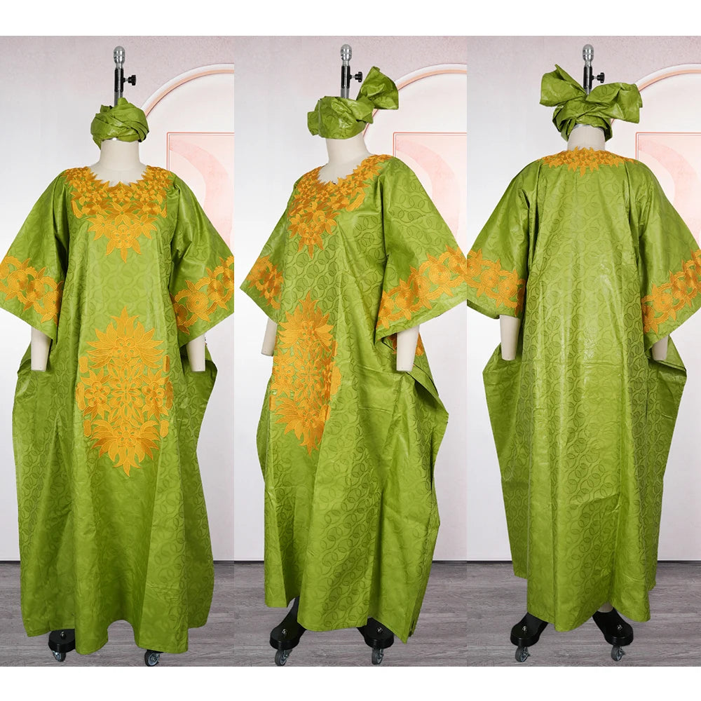 African dresses for woman Kaftan Dress Embroidery Bazin Riche Wedding Party Djellaba Plus Size Church Gown Turkey Dress