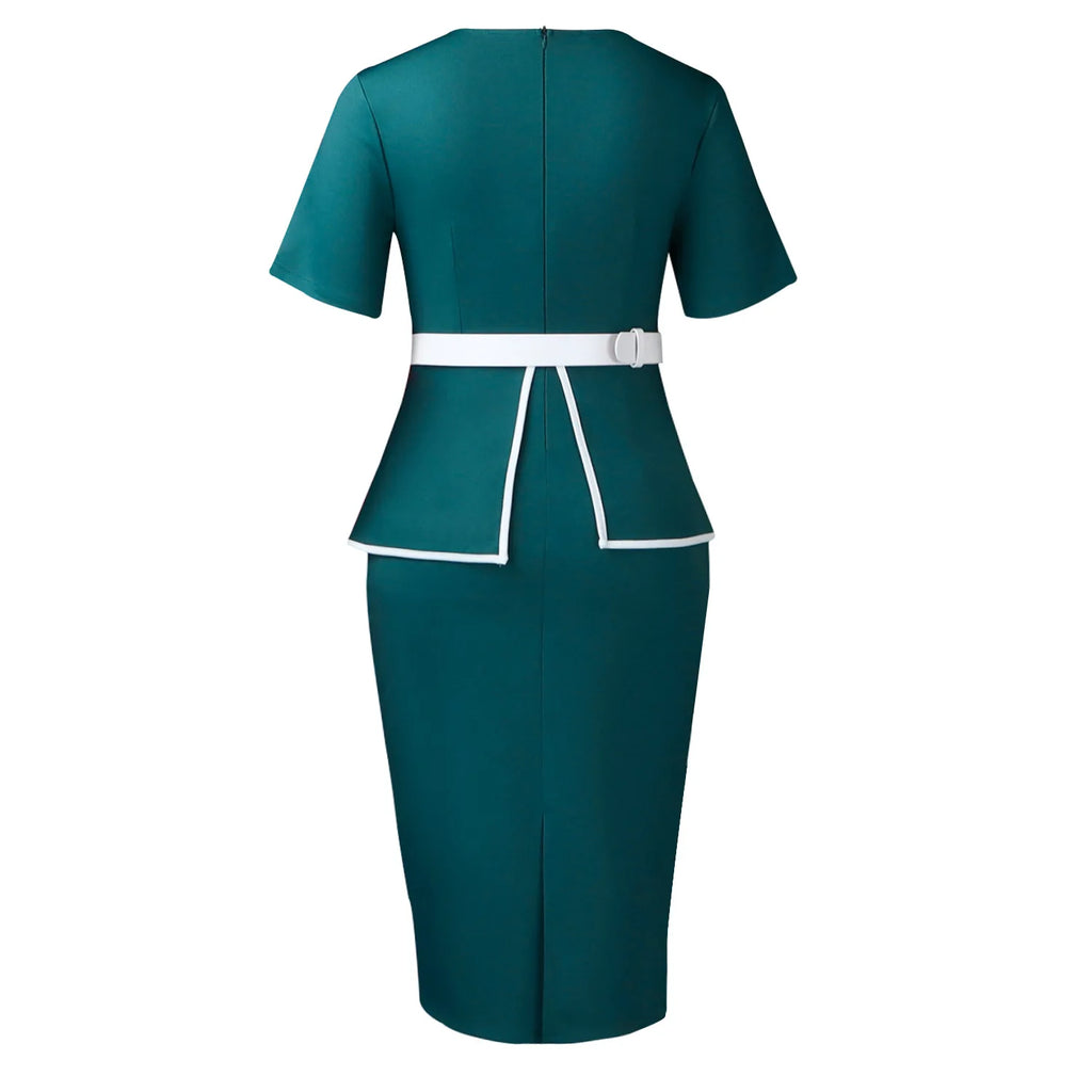 Elegant Fashionable Stretchy Short Sleeve Wrap Body Midi Dress Large Size African Style Commute Dress High Waist Skirt