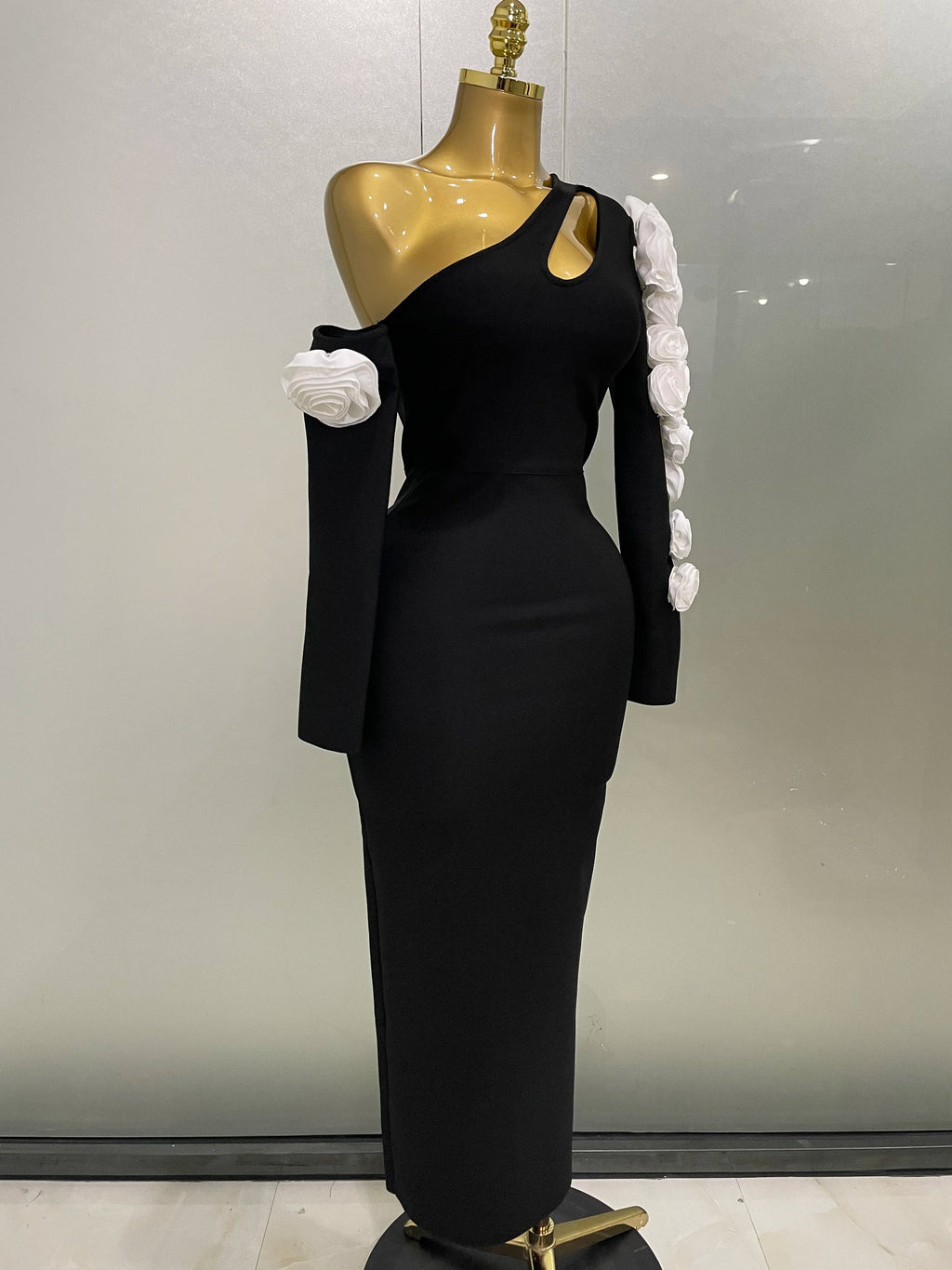 2025 New Sexy One Shoulder Key Hole Flower Maxi Long Bodycon Bandage Dress Women Knitted Elegant Evening Club Party Outfit